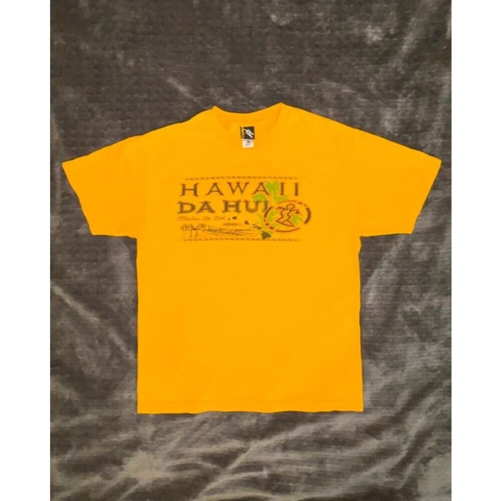 Vintage Da Hui Hawaii "Da Hui" Graphic T-Shirt - Orange / Yellow - Size Large